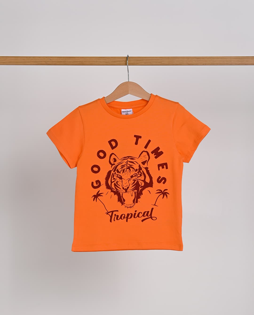 Babies & more Short Sleeve Solid T-Shirt With Good Times Graphic Print Orange