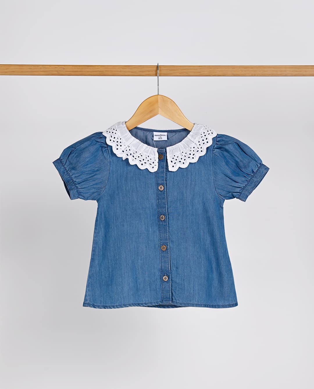Babies & more Short Sleeve Chambrey Blouse With Lace Collar Blue
