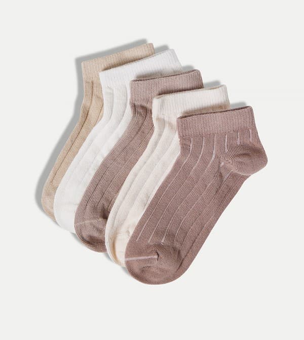 5Pack Socks Basic Ankle Socks - Non Terry Ribbed