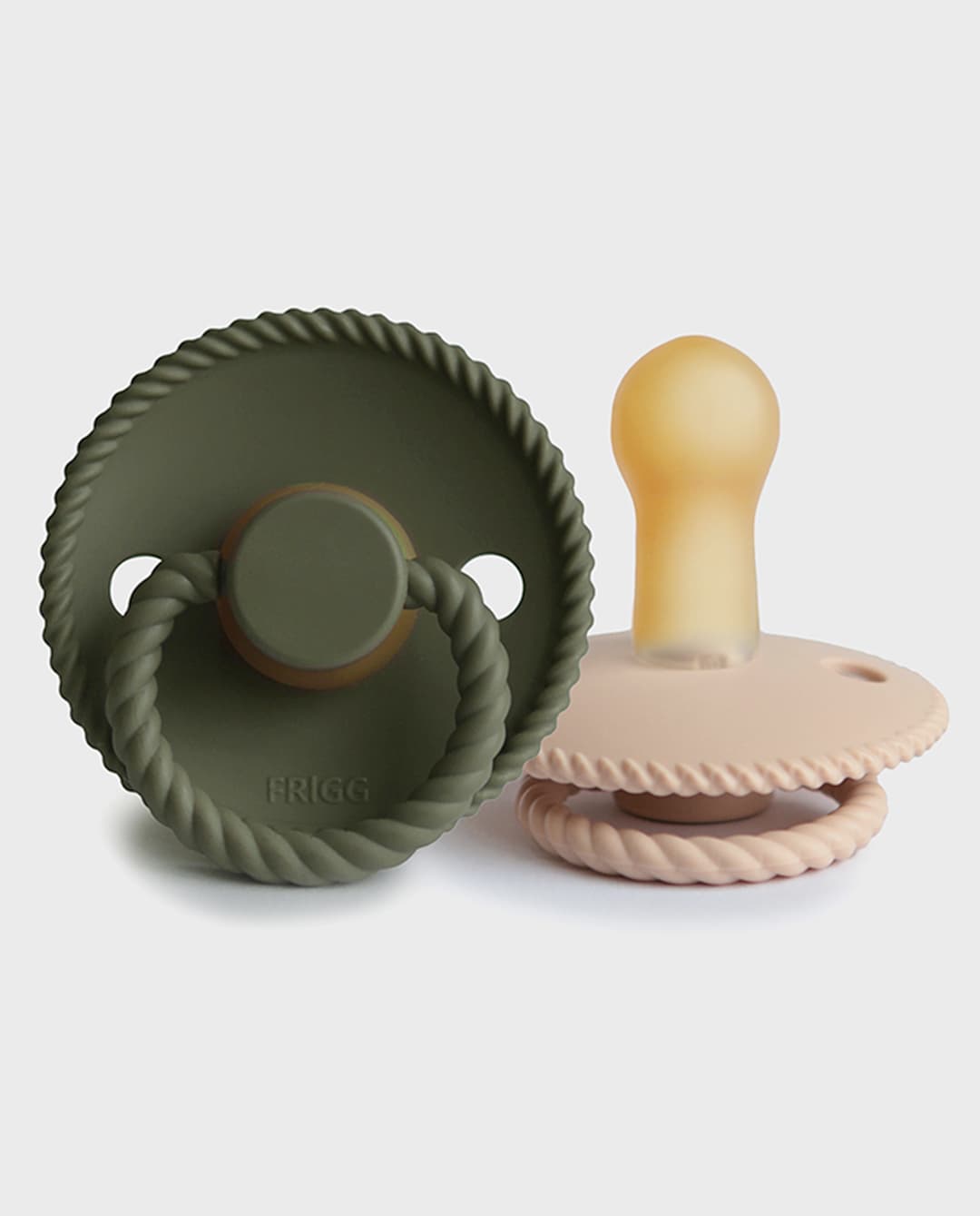 Frigg Rope Latex Baby Pacifier 0-6M 2-Pack Croissant/Olive - Size 1