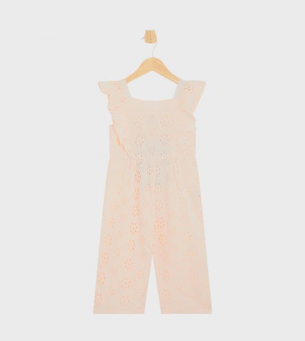 Orange Sleeveless Schiffly Jumpsuit For Toddler Girls