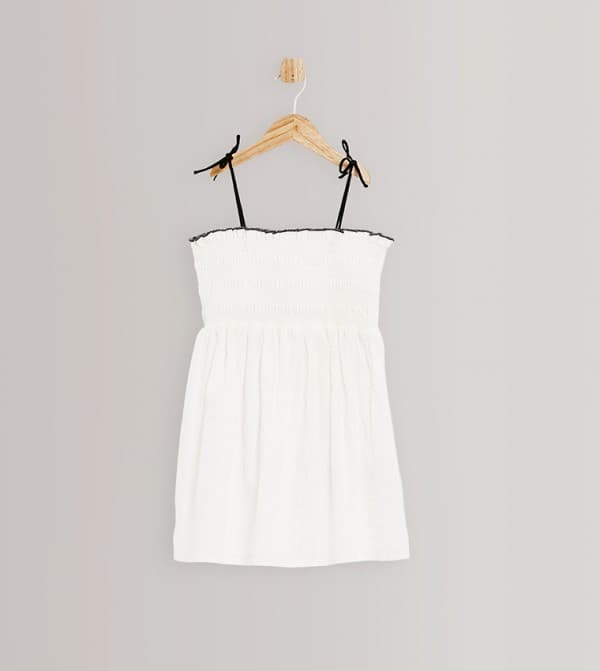 White Strappy Casual Dress For Toddler Girls