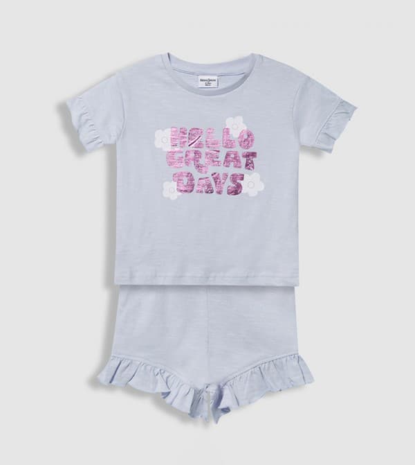 Girls Shorts Set With Ruffle